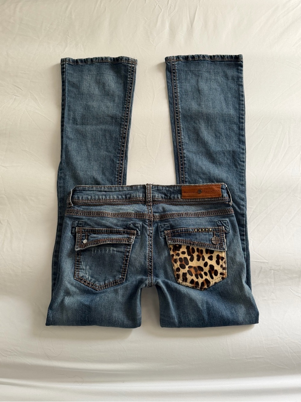 2000s inspired leopard print patch jeans